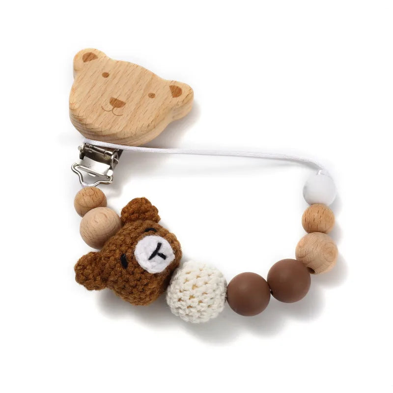 Cute Bear Wood Pacifier Clip