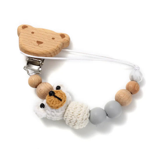 Cute Bear Wood Pacifier Clip