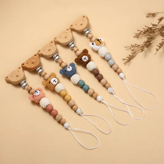Cute Bear Wood Pacifier Clip