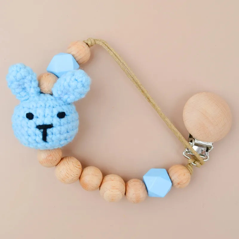 Cute Rabbit Geometric Wood Yarn Pacifier Clips