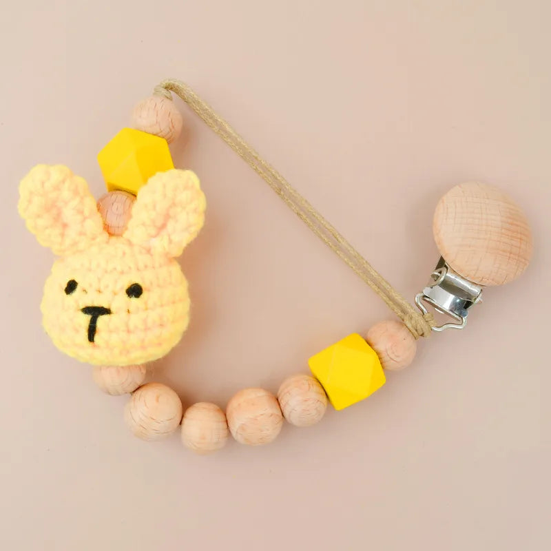 Cute Rabbit Geometric Wood Yarn Pacifier Clips