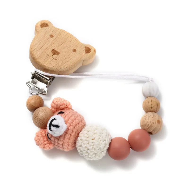 Cute Bear Wood Pacifier Clip