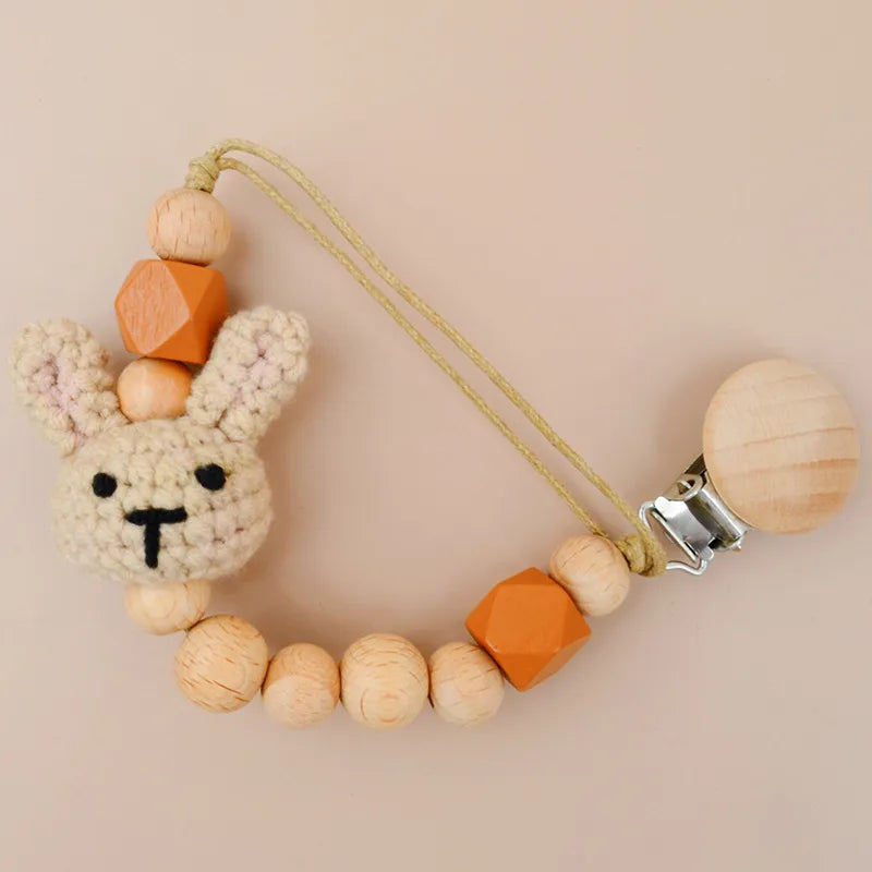 Cute Rabbit Geometric Wood Yarn Pacifier Clips