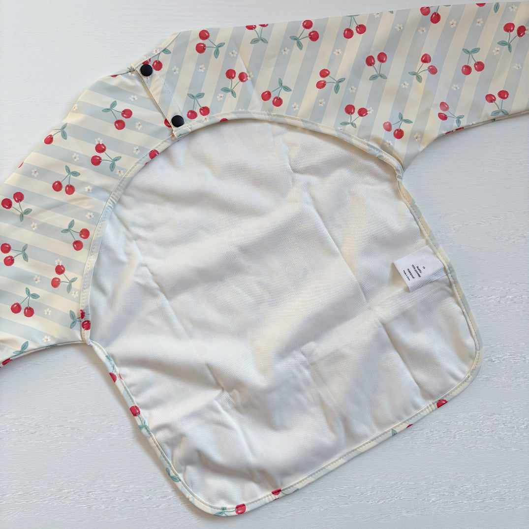 Long Sleeved Baby Bib - Cherry Stripe