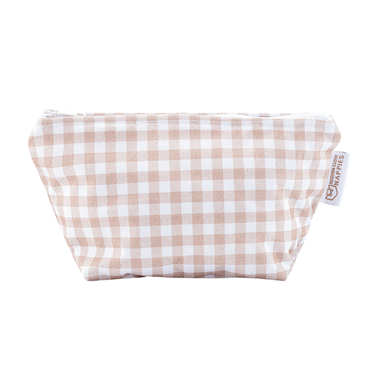 Small Reusable Cloth Wipe & Sanitary Bag - Gingham Taupe