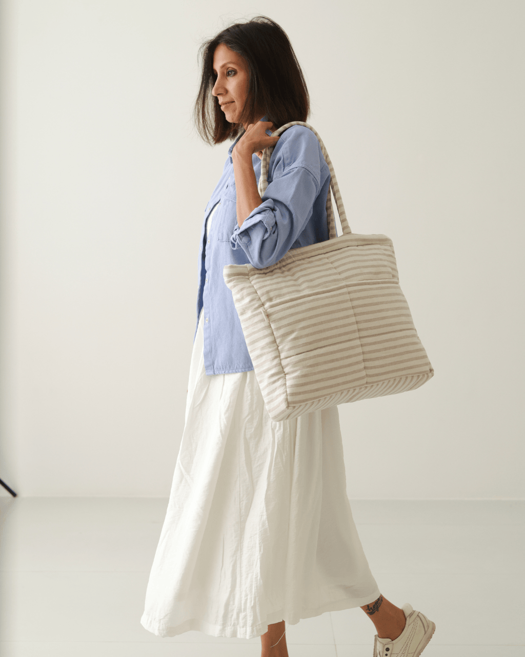 Almond Stripe Tote Nappy Bag (100% Cotton)